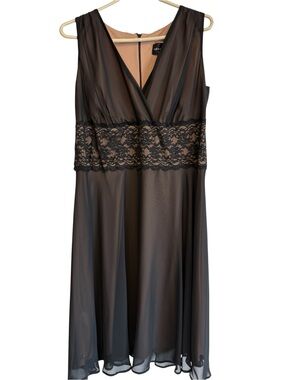 Connected Woman Black Lace Chiffon Cocktail Dress 14W